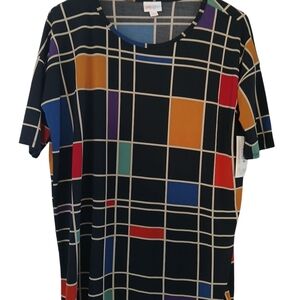 LuLaRoe Orange Blue Boxy Short Sleeve T-Shirt XXS Colorful